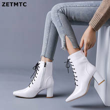 Botas de tacón alto con cremallera para mujer, botines puntiagudos, color blanco y negro, invierno, 2019 2024 - compra barato