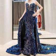 PEORCHID Black Blue Mermaid Party Long Evening Dresses Sequin Bling Bling New 2019 Robe Femme Soiree Sexy Prom Gown For Women 2024 - buy cheap
