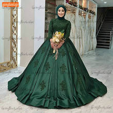 Arabic Luxury Dark Green Evening Dresses High Neck Lace Appliqus Beaded Satin Ball Gown Women Formal Dress 2020 Vestido De Festa 2024 - buy cheap