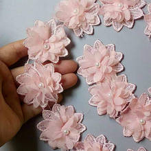 2 yard Pink Soluble Chiffon Pearl Flowers Embroidered Lace Trim Ribbon Fabric Sewing Craft For Costume Wedding Dress Decoration 2024 - buy cheap