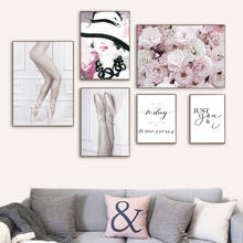 Arte de pared con estampado de flor rosa para Ballet, póster nórdico con citas, cuadro decorativo, decoración moderna para sala de estar 2024 - compra barato