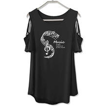Women T-Shirts Music Is The Medicine Of The Mind Print Tshirt Casual Cotton T-shirt Female Tops Off The Shoulder Hollow Tee 2024 - buy cheap