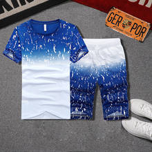 New Men Sets Summer Casual Tracksuit Splicing Mens Sportswear T Shirt+Short 2 Piece Set Outfit Slim Fit Male Sports Suit Clothes 2024 - buy cheap