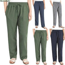 Pantalones de lino de talla grande para mujer, pantalón de pierna ancha, cintura elástica, informal, largo 2024 - compra barato