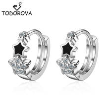 Todorova Small Black Drop Glaze Star Hoop Earrings for Child Girls Women Cubic Zirconia Loop Huggies Earring Korean Jewelry 2024 - buy cheap