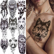 Tatuaje temporal de Tigre, Panda, Lobo, pluma, triángulo negro, pegatina de tatuaje para niños, hombres, mujeres, 3D, Animal falso, tótem Tribal 2024 - compra barato