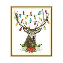 Joy Sunday Christmas Antlers Stamped Cross Stitch Kits Aida Fabric Crossstitch Needleework 14ct Canvas Embroidery Kit DMC Thread 2024 - buy cheap