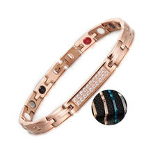 Pulseira magnética femme zircônia rosa ouro-cor pulseira de aço inoxidável feminino saúde energia id pulseiras para mulher jóias masculinas 2024 - compre barato