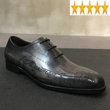 Real Cowhide Vintage Leather Handmade Men British Round Toe Business Dress Luxury Lace Up Formal Derby Shoes Flat 2024 - buy cheap