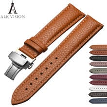 ALK Watchband 18mm Top Brand Genuine Leather Clock Belt 16MM  Watch Band 20mm Butterfly Buckle Strap for Watch 12 14 22 24mm 2024 - buy cheap