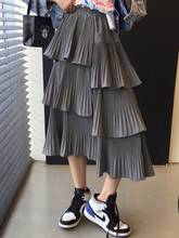 Женская длинная юбка с оборками, бежевая или белая Повседневная универсальная Асимметричная юбка-трапеция средней длины с высокой талией, в Корейском стиле, весна-лето 2024 - купить недорого