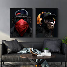 WTQ Canvas Painting Mural Poster Glasses Headset Music Hip Hop Monkey Wall Decor Wall Art Picture Room Decor Home Decor 2024 - buy cheap