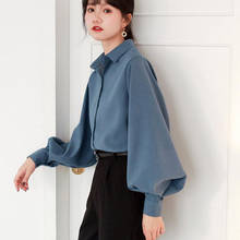 Big Lantern Sleeve Blouse Women Autumn Turn-down Collar Shirts Office Work Blouse Solid Vintage Blouse Shirts DD9129 2024 - buy cheap