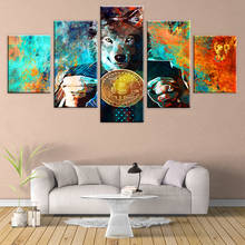 Wall Art Pictures Modular Canvas Home Decor 5 Pieces Mr. Wolf And Bitcoins Painting HD Printed Color Abstract Coin Poster Frame 2024 - buy cheap