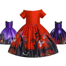 VOGUEON Girls Princess Party Dress Halloween Witch Pumpkin Bat Printed Swing Ball Gown Children Ruched Outfit Clothes for 2-10T 2024 - buy cheap