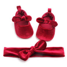 0-18M Princess Newborn Infant Baby Girls Shoes Velvet Red Christmas Baby Shoes Lightweight Soft Sole+Headband Dark Red/Dark Blue 2024 - buy cheap