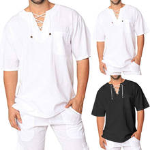 Camiseta de lino y algodón para hombre, ropa informal Vintage de manga corta, estilo harajuku, a la moda, 5XL, novedad de verano 2024 - compra barato