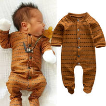 0-6 Months Newborn Baby Boys Long Sleeve Romper Wrap Foot Jumpsuit Brown One Piece Rompers For Boys Outfits Baby Boys Clothes 2024 - buy cheap