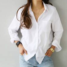 women solid casual blouse 2021 autumn white shirts long sleeve turn down collar with buttons ladies tops blusa feminina 2024 - buy cheap