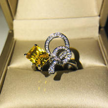 Trendt delicado anel de prata com laço feminino, corte quadrado, joia de casamento para festa e coquetel com zircônia embutida 2024 - compre barato