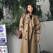 Gabardina de estilo coreano de gran tamaño para mujer, abrigo largo de doble botonadura con cinturón, rompevientos para oficina, capa de primavera y otoño 2024 - compra barato
