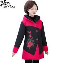 UHYTGF Hooded Autumn Winter Cotton Coat Women Fashion Embroidered Thick Warm Jacket Mid-Length Loose Plus Size Parker Female1332 2024 - buy cheap