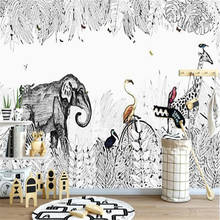 Milofi personalizado grande papel de parede mural simples pintados à mão pequeno fresco elefante girafa europeu tv fundo papel de parede mural 2024 - compre barato