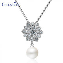 Cellacity Pearl Necklace for Women Silver 925 Jewelry Snowflake Pendant Gemstones Neck Ornament Romantic Dating Gifts Wedding 2024 - buy cheap