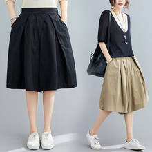 2021 Summer New Cotton Linen Large Size Hakama Women Pure Color Casual Five-point Pants Elastic Waist Wide-leg Pant Female aq278 2024 - buy cheap