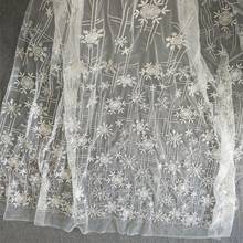 1yards high-grade sewn beads sequins snowflake embroidery mesh lace fabric wedding dress clothing designer fabric for patchwork 2024 - buy cheap