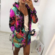 Women's Spring Autumn Bomber Printed Zipper Jacket Loose Long Coat Jacket Sexy Female Long Sleeve Tops Outwear Overcoat 2024 - buy cheap