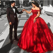 smileven Red Ball Gown Wedding Dress Lace Bridal Dress Off The Shoulder Sexy Lace Up Back Wedding Gowns Floor Length 2024 - buy cheap