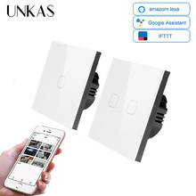UNKAS Smart Home 1/2/4 Gang 1 way Wall Light Switch,White Luxury Crystal Glass Wireless WiFi EU Standard Touch Switch 2024 - buy cheap