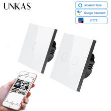 Unkas casa inteligente 1/2/4 gang 1 way interruptor de luz parede, branco luxo cristal vidro sem fio wi fi padrão da ue toque