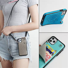 Luxo flor padrão cinta cabo caso de telefone para iphone 12 13 11 pro max xs max xr x 7 8 plus cartão bolso crossbody carteira capa 2024 - compre barato