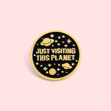 Visiting Planet Enamel Pin Balck Round Space Badge Brooch for Bag Lapel pin Fashion Jewelry Gift for Friends Kids 2024 - buy cheap
