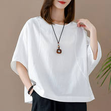 Johnature Summer New Solid Color Cotton Linen Patchwork O-neck Short Sleeve Pullover T-shirt 2021 Simple Comfortable Women Tops 2024 - buy cheap