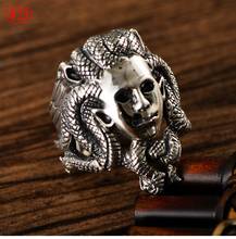 100% 925 sterling silver European and American personality cool fashion snake hair beautiful male ring 2024 - buy cheap