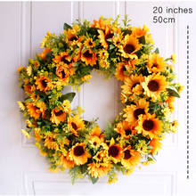 Guirnalda de 20 pulgadas para fiesta de boda, guirnalda de girasoles para verano, decoración de puerta, corona Floral de ratán, flores artificiales 2024 - compra barato