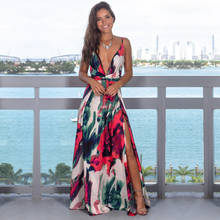 Сексуальное женское длинное богемное летнее пляжное платье с цветочным рисунком и глубоким v-образным вырезом, длинное платье с разрезом и открытой спиной, вечернее Клубное платье от солнца 2024 - купить недорого