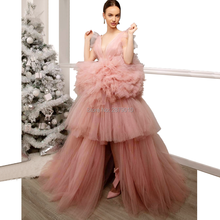 Pink V-Neck Ball Gown Tulle Straps Long Evening Dress Full-Length Sleeveless Tiered Layered Party Dress Formal Dress Zipper 2024 - buy cheap