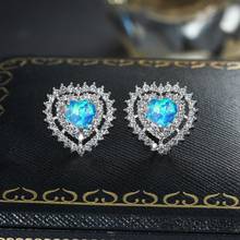 White Blue Fire Opal Cute Heart Stone Stud Earrings For Women Wedding Jewelry Charm Multicolor Birthstone Earrings Bridal Gifts 2024 - buy cheap