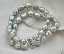 Hermosa pulsera de perlas de agua dulce de 2 hebras, de 8-9mm, color gris barroco, 7,5" 2024 - compra barato