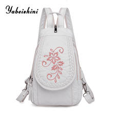 New Women Leather Backpack Small Travel Backpack Flowers Embroidery School Bags for Teenage Girls Casual Shoulder Bags Mochila 2024 - buy cheap