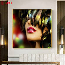 Pintura de diamante diy arte moderno, labios rojos sexy, plumas mosaico cuentas cuadradas completas bordado de diamantes punto de cruz decoración del hogar 2024 - compra barato