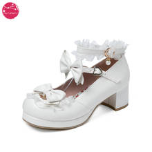 Zapatos de tacón alto de perlas con lazo cruzado para niña, zapatillas de Lolita Kawaii japonesa, para Cosplay de escenario de Palacio, primavera y otoño, 2021 2024 - compra barato