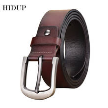 HIDUP Simple Clean Sliver Pin Buckle Metal Retro Genuine Leather Belts for Men 3.8cm Width Jeans Fashion Accessories 2022 NWJ835 2024 - buy cheap
