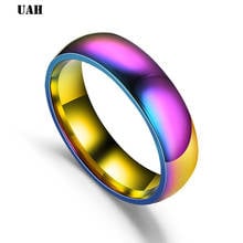 UAH-Anillo de boda Simple de acero de titanio para hombre, 6mm, Rianbow, regalo de fiesta, joyería de moda, tamaño 5-13 2024 - compra barato