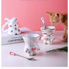 Taza de cerámica con forma de garra de gato, tazas de café con cuchara, estilo japonés Kawaii, 200ml, novedad de 2020 2024 - compra barato