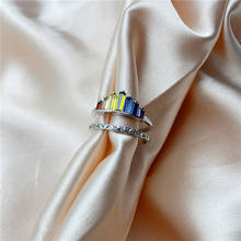 Женское винтажное обручальное кольцо с радужным кристаллом, обручальное кольцо цвета розового золота и серебра с милым квадратным цирконием, открытые обручальные кольца для женщин 2024 - купить недорого